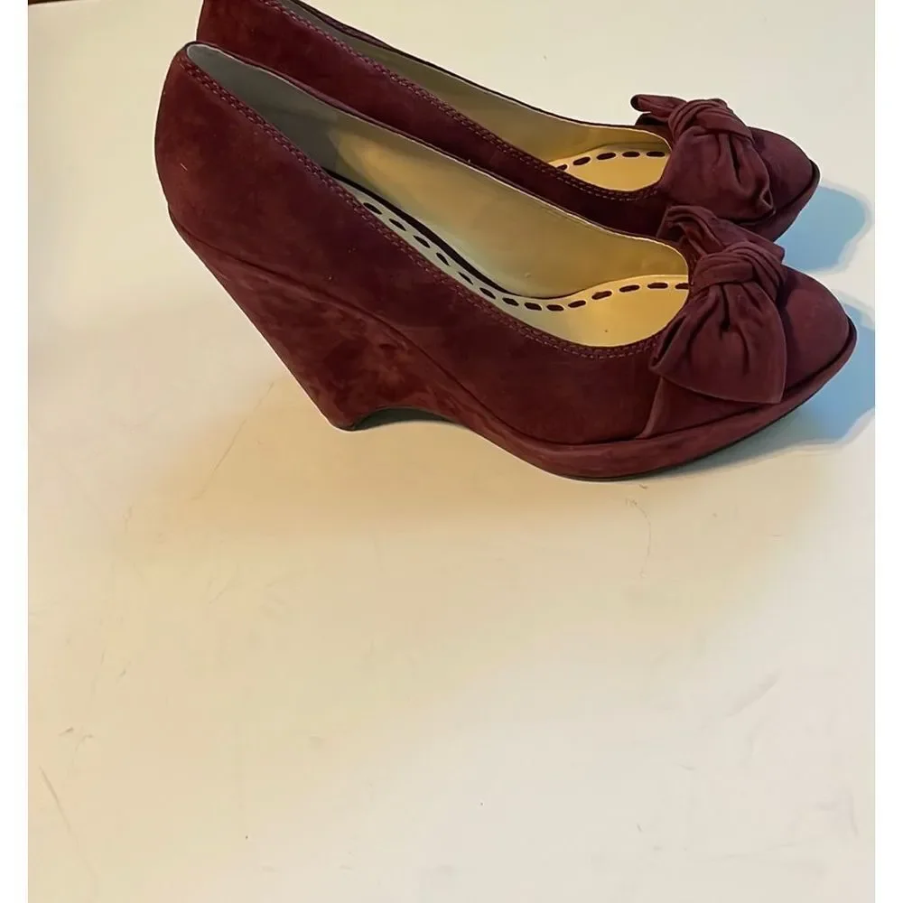 Enzo Angiolini Suede Leather Wedge Heels with Bow - Picture 10 of 16